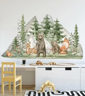 LaFi samolepka na zeď – Lesní rodinka v horách (47 × 80 cm)