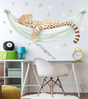 LaFi samolepka na zeď – Spící leopard v houpací síti