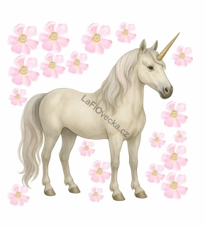 LaFi samolepka na zeď – Jednorožec s kytičkami | do dívčího pokoje