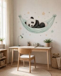 LaFi samolepka na zeď – Spící panda v houpací síti s hvězdičkami