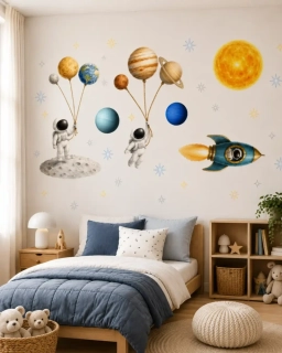 Textilní samolepky na zeď Vesmír, kosmonauti a planety | LaFiTex (95 × 55 cm)