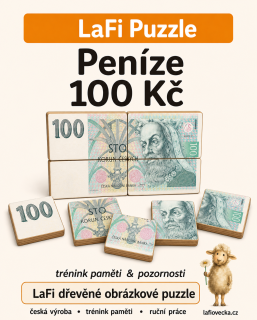 LaFi Dřevěné Puzzle – Peníze (100, 200, 500) | Originální dárek 