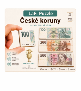 LaFi Dřevěné Puzzle – Peníze (100, 200, 500) | Originální dárek
