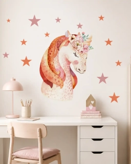 Textilní samolepka na zeď Boho jednorožec s hvězdičkami | LaFiTex (arch 47×50 cm)